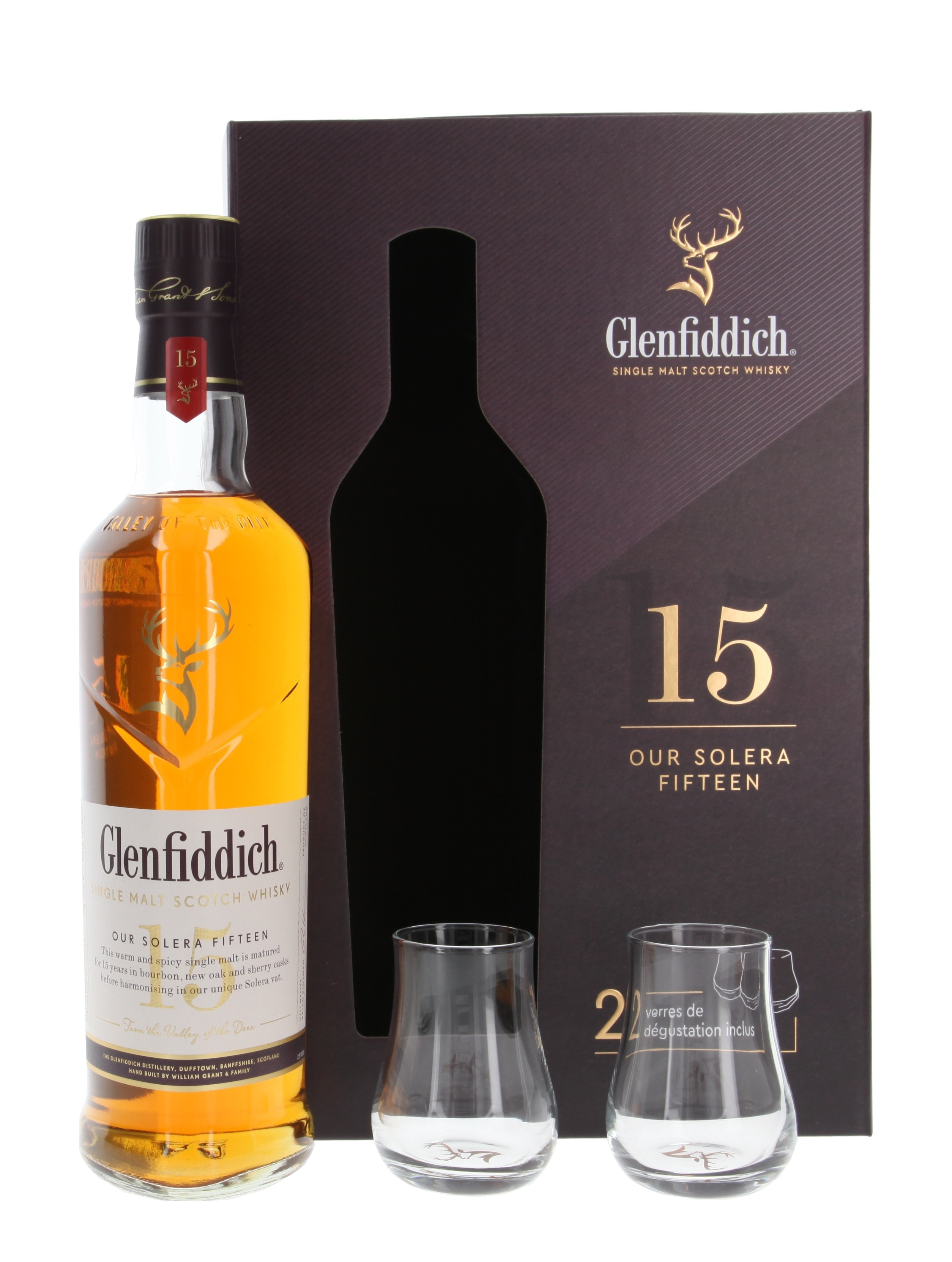 Scotch Whisky Glenfiddich 15 YO Solera 0,7 + 2Bicchieri – Set Regalo – 15 ml – 40.0% vol.: vista principale