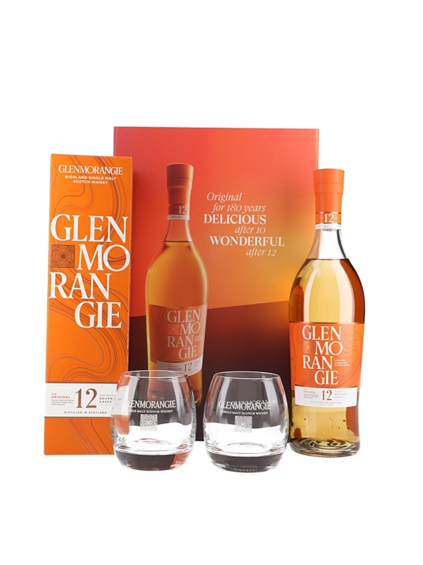 Scotch Whisky Glenmorangie 12YO +2Bicchieri **New – Set Regalo – 700 ml + 2 bicchieri – 40.0% vol.: vista principale