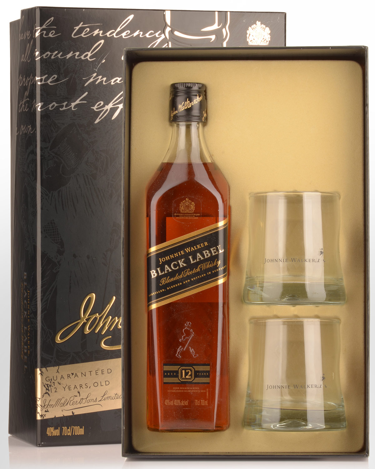 Scotch Whisky Johnnie Walker Black 12 YO +2Bicchieri – Set Regalo – 12 ml – 40.0% vol.: vista principale