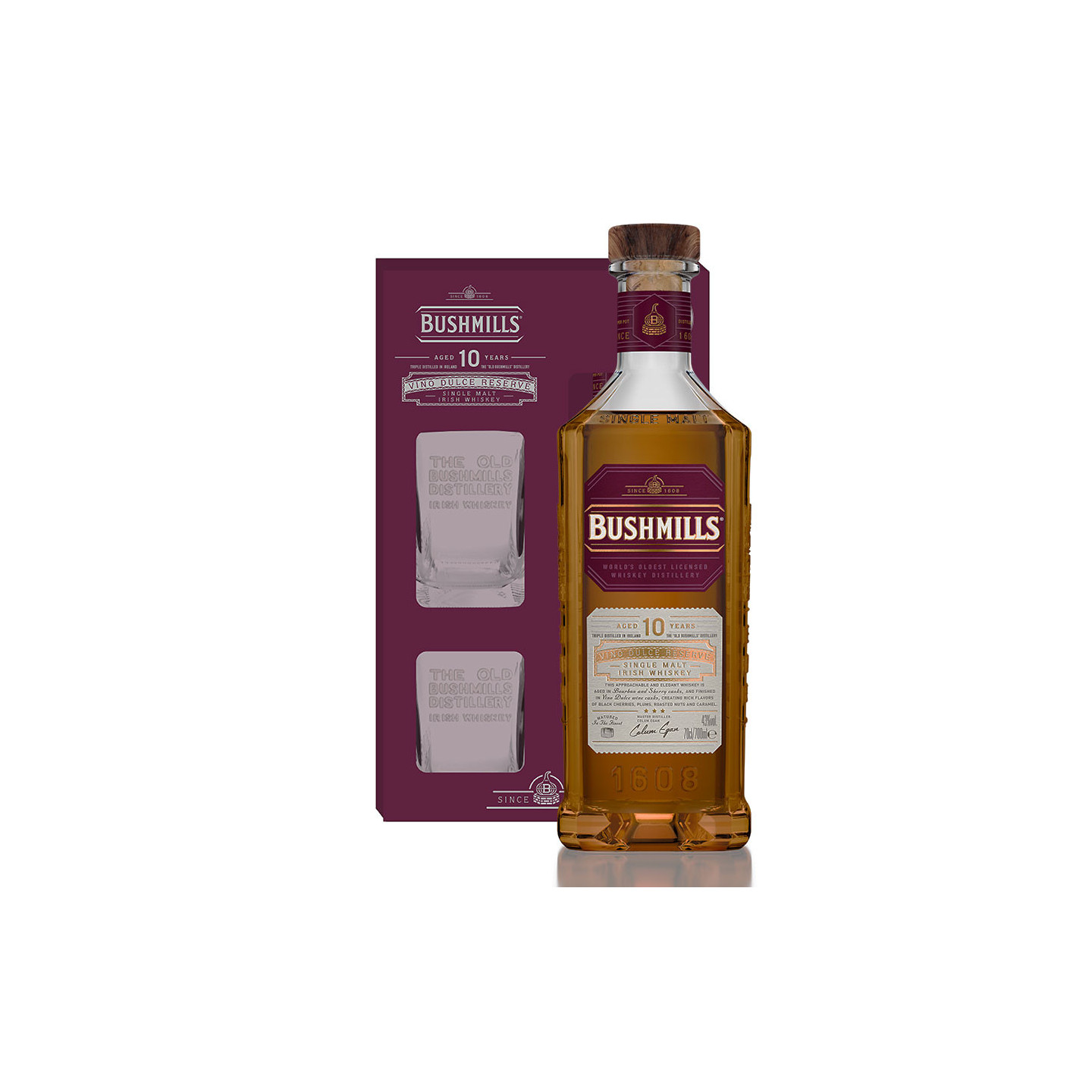 Irish Whiskey Bushmills 10YO Vino Dulce +2Bicchieri – Set Regalo – 700 ml + 2 bicchieri – 43.0% vol.: vista principale