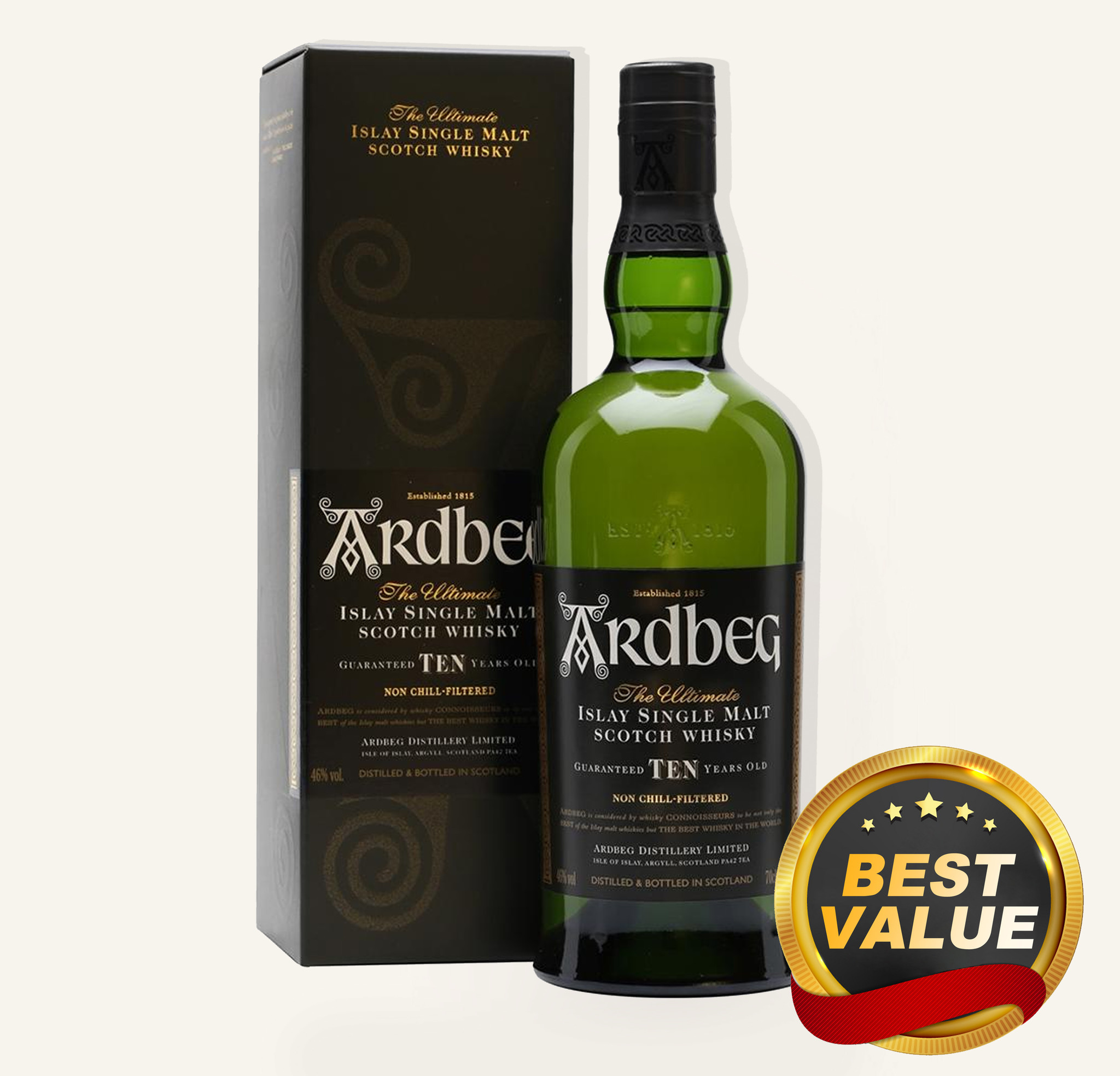 Scotch Whisky Ardbeg 10YO +2Bicchieri **New – Set Regalo – 700 ml + 2 bicchieri – 40.0% vol.: vista principale
