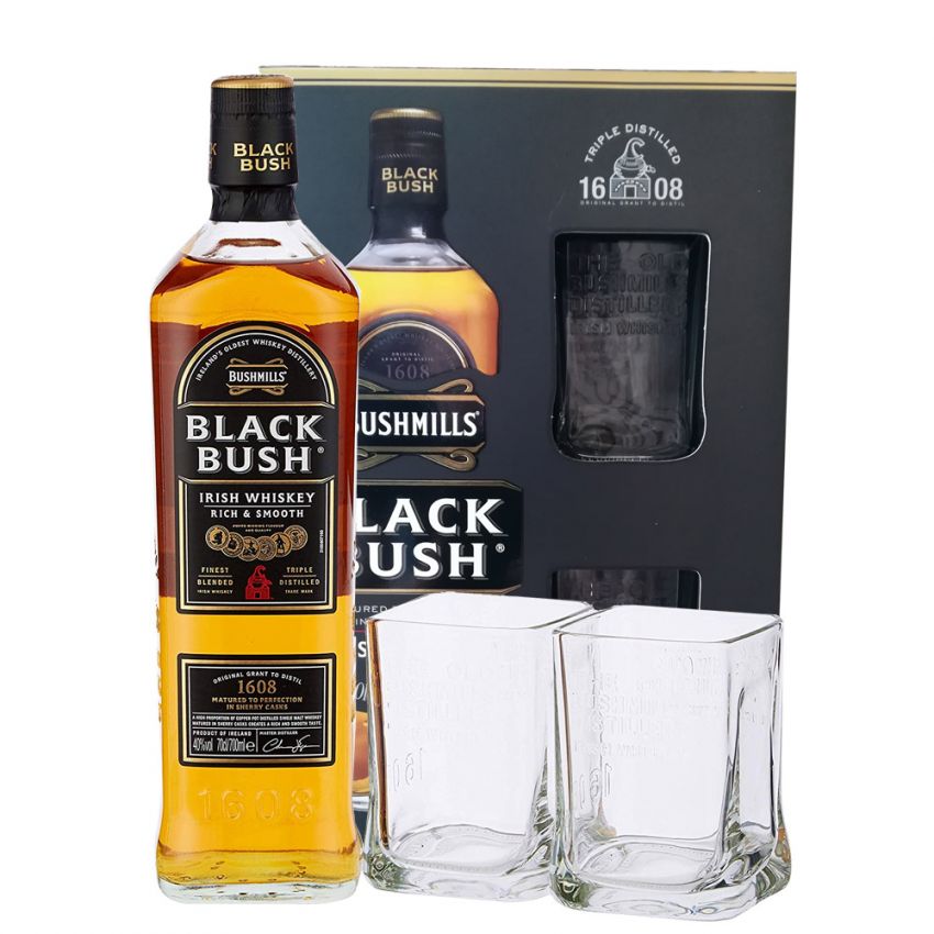 Irish Whiskey Bushmills Black Bush +2Bicchieri – Set Regalo – 700 ml – 43.0% vol.: vista principale