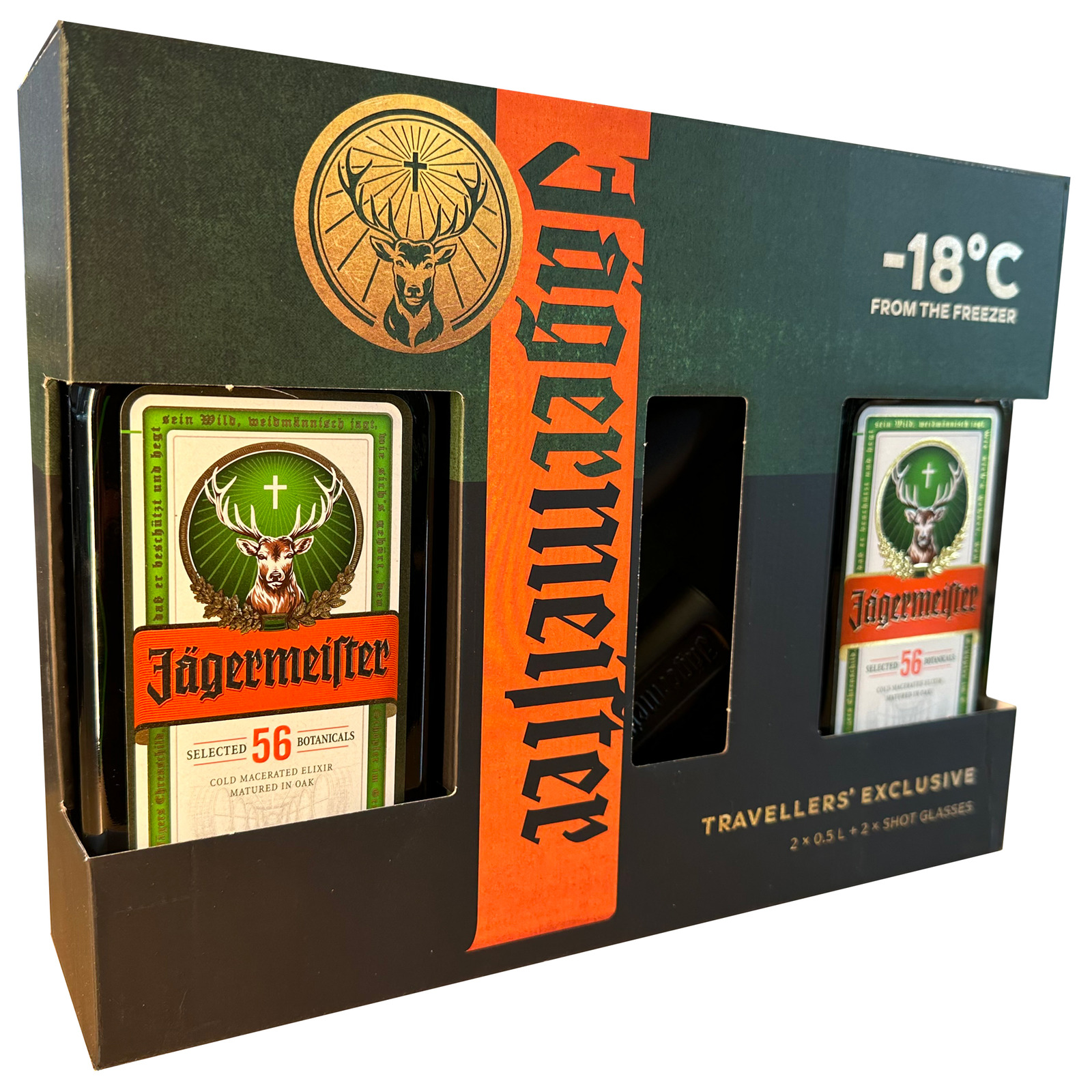 Jägermeister Twinpack 2Bt* +2 Shot – Set Regalo – 2 × 500 ml + 2 shot – 35% vol.: vista principale